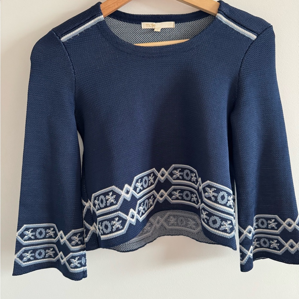 Maje | Mathieu Bleu Jacquard knit top